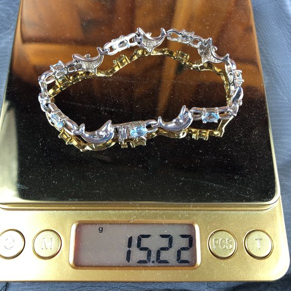 Macy’s Sterling Silver 925 Aqua Marine Dolphin Bracelet Coastal Glamcore Dainty - Picture 14 of 14